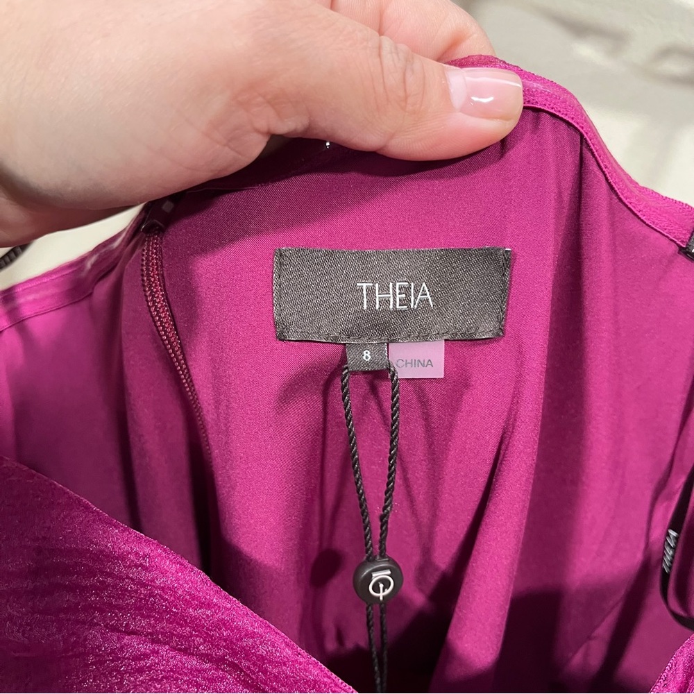 Theia Strapless Ruffled Evening Gown in Magenta - Picture 7 of 13